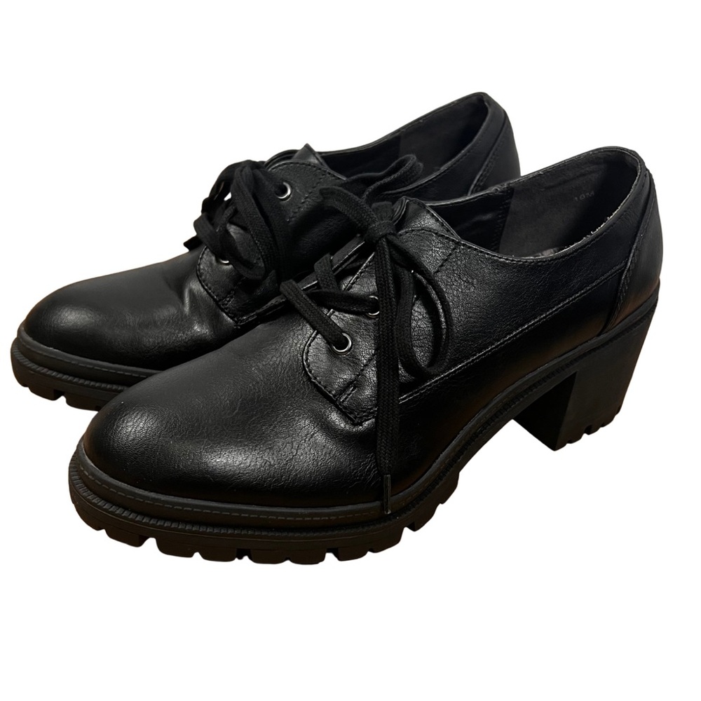 JellyPop Rus black lace up shoe ankle booties with block heel 10M - Picture 1 of 8